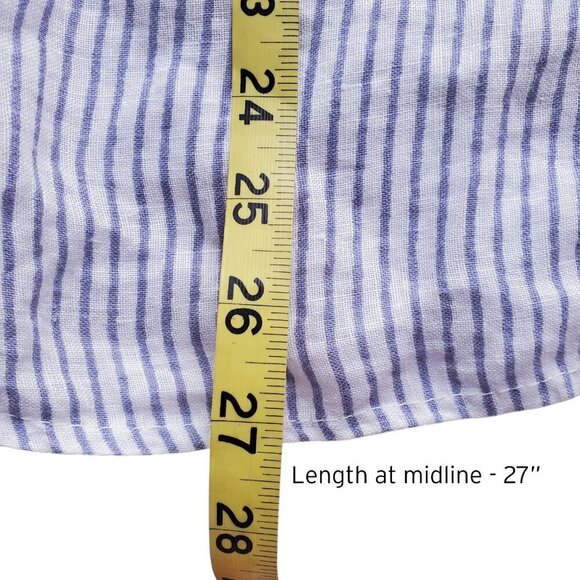 Saks Fifth Avenue 100& Linen Off-or on-Shoulder Blue Striped Lace Blouse Size M - Picture 10 of 16